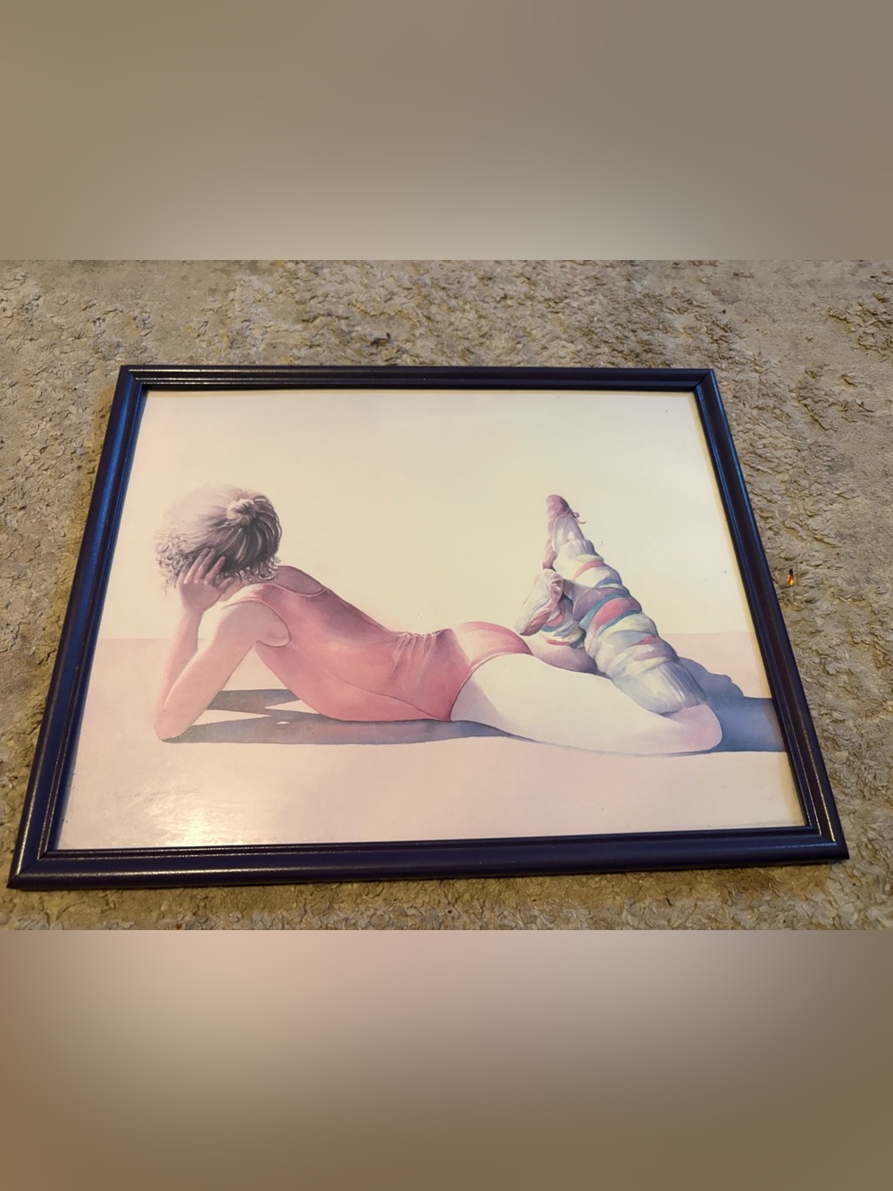 Pink Swimsuit Woman Art Print in Dark Frame